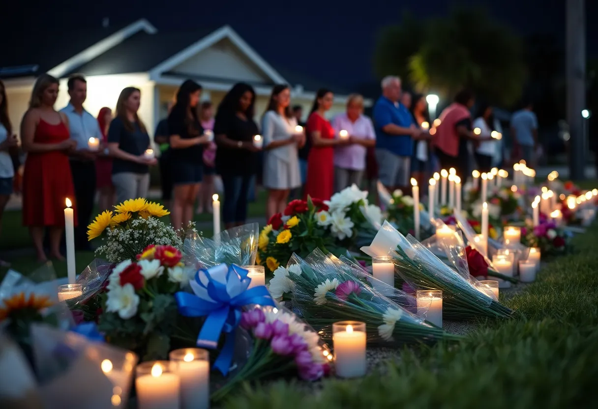 Community members gather for a vigil in memory of a young murder victim in Florida City.