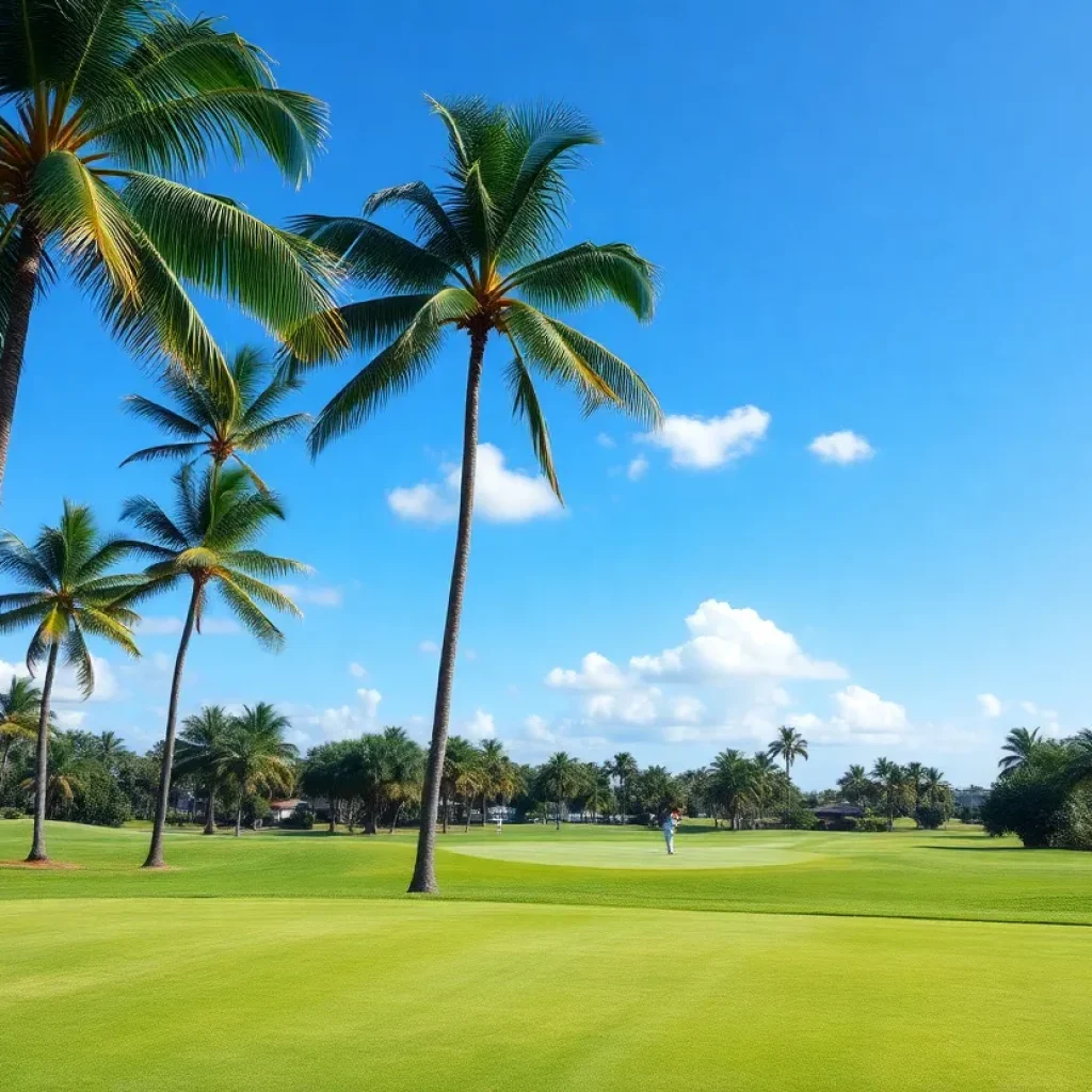 A beautiful public golf course in Florida surrounded by palm trees.