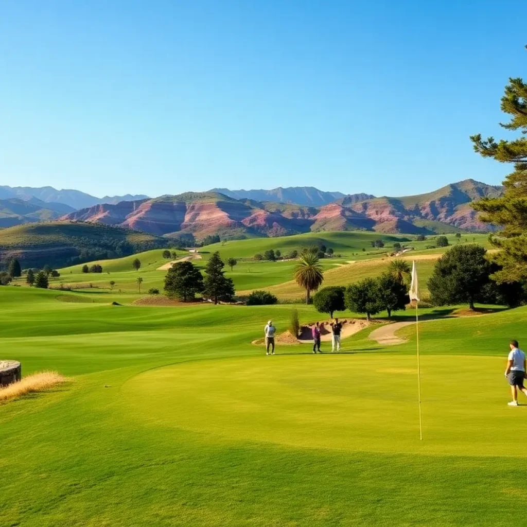 Scenic view of the golf course at Fox Run Golf Club with mountains in the background.