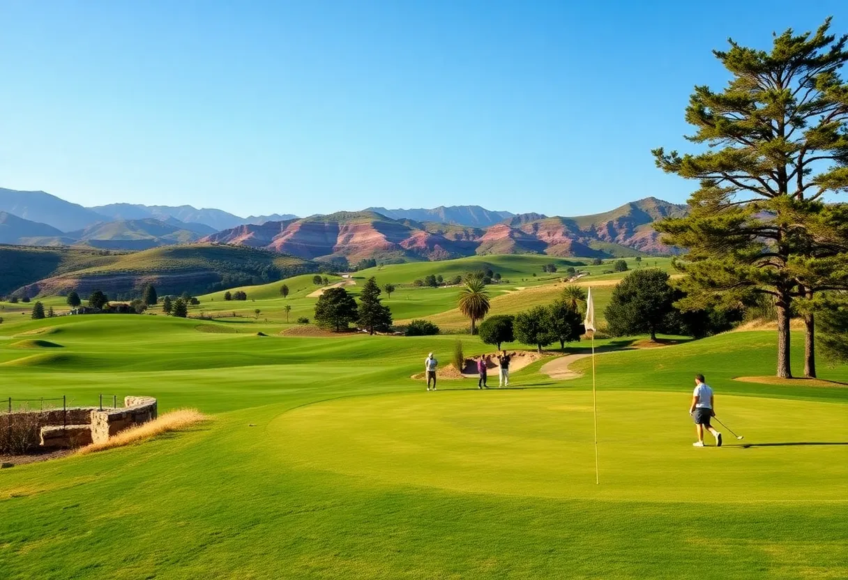 Scenic view of the golf course at Fox Run Golf Club with mountains in the background.