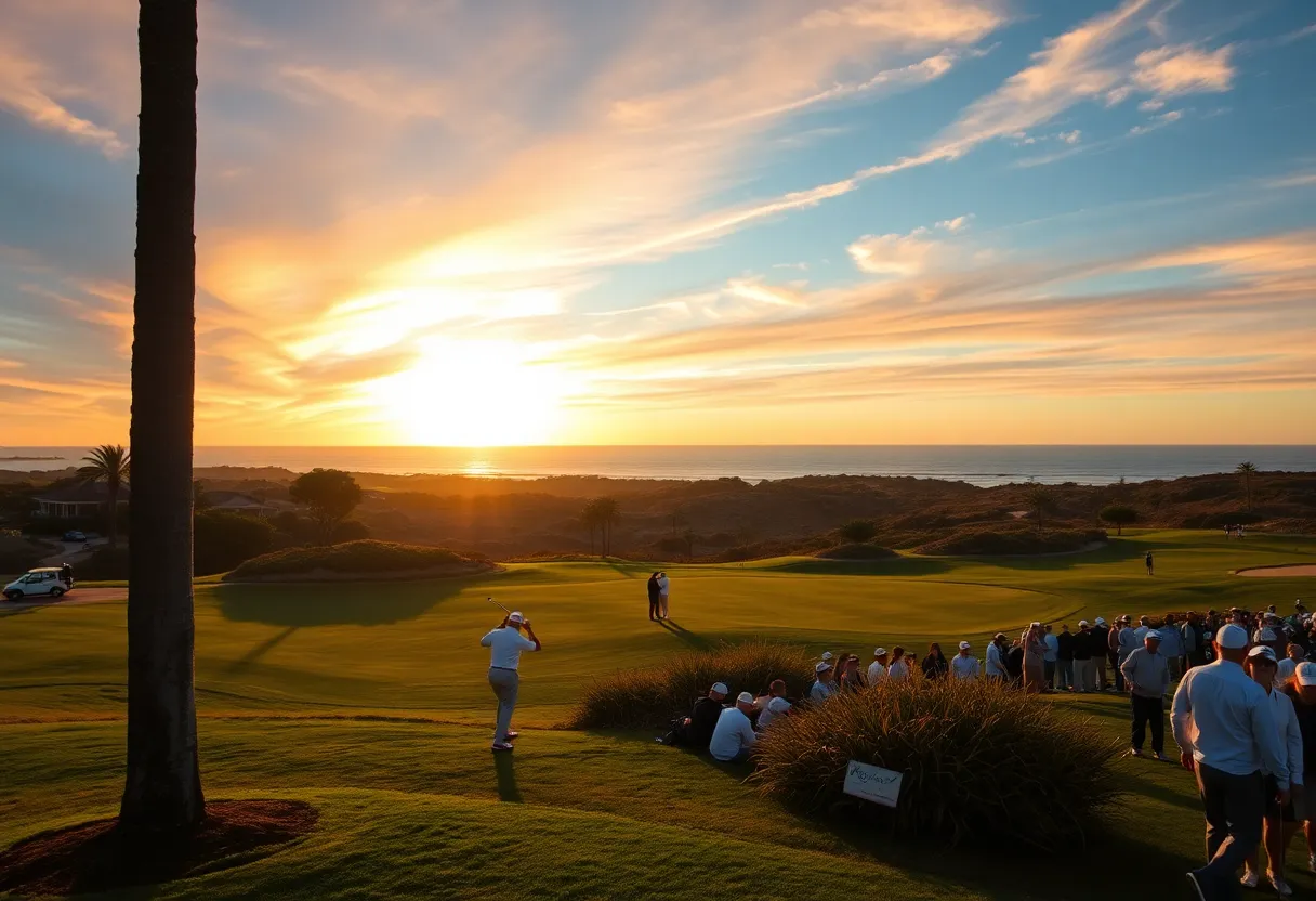 Golfers celebrating at Genesis Invitational event