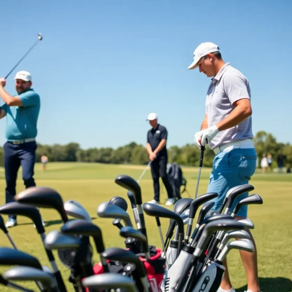 Golfers using high-quality rental clubs on a sunny golf course