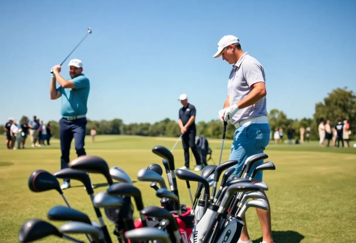Golfers using high-quality rental clubs on a sunny golf course