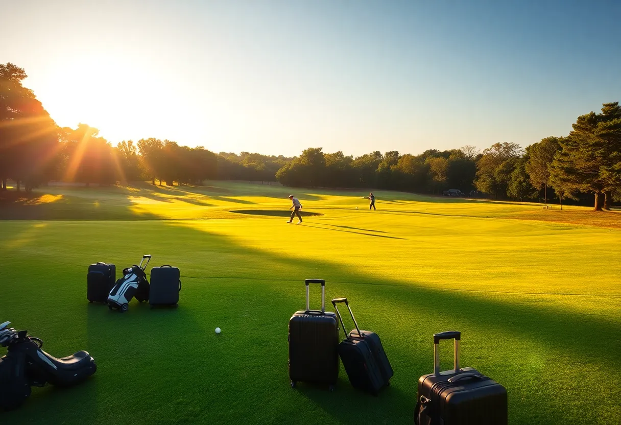 Scenic golf course with golfers playing