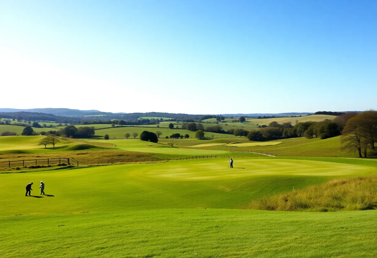 Beautiful English golf course with rolling hills and bunkers