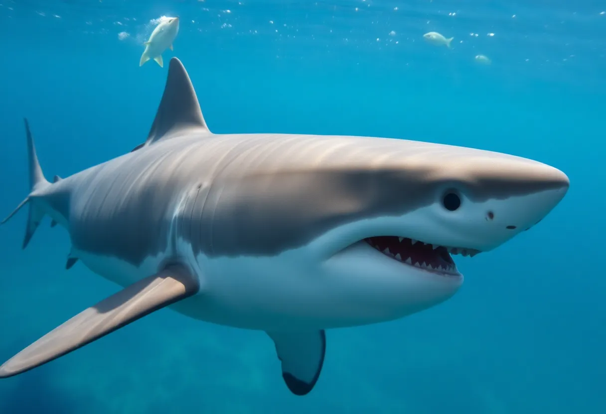 Great white shark swimming near Jacksonville, Florida coastline