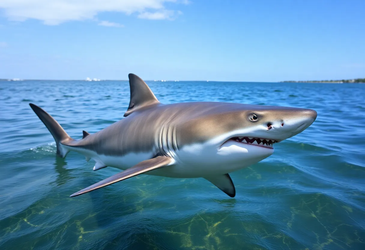 Great white shark swimming near Jacksonville, Florida coastline