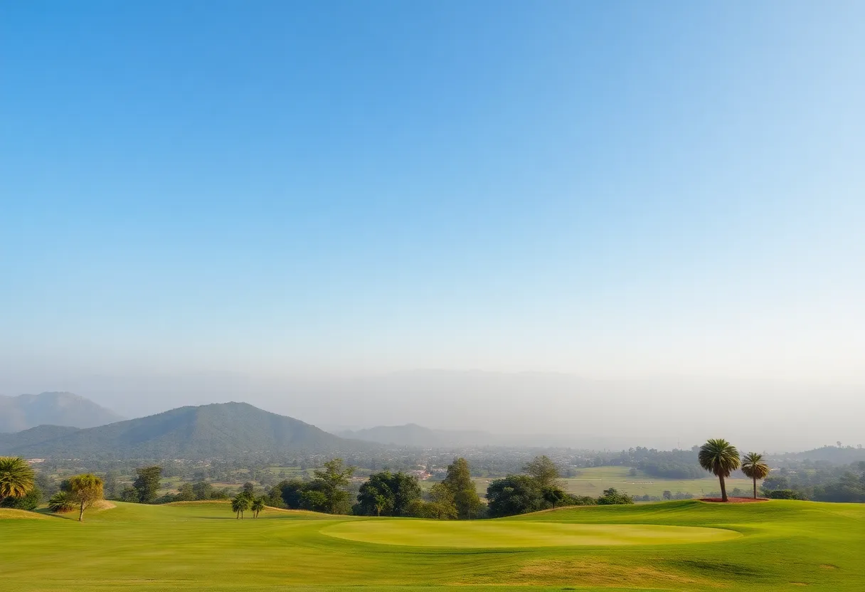 Golfers playing at a historic golf course in India