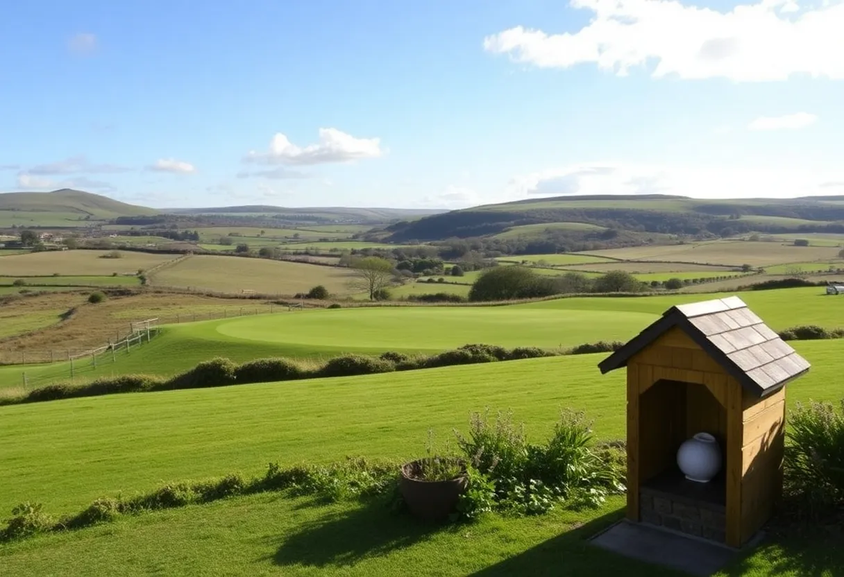 View of the golf course with the bird hide proposed for holiday accommodation