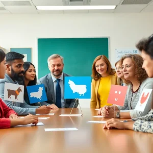 Diverse school board members discussing election strategies