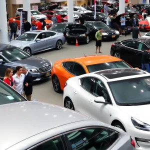 Visitors at the Jacksonville Auto Show exploring various cars