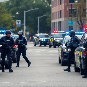 Police officers conducting SWAT training exercise in Jacksonville Beach