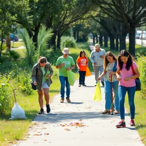 Volunteers participating in a community cleanup along the S-Line in Jacksonville