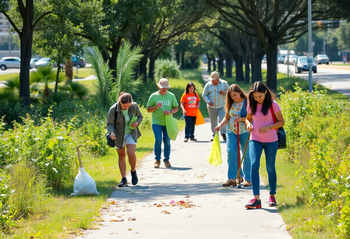 Volunteers participating in a community cleanup along the S-Line in Jacksonville