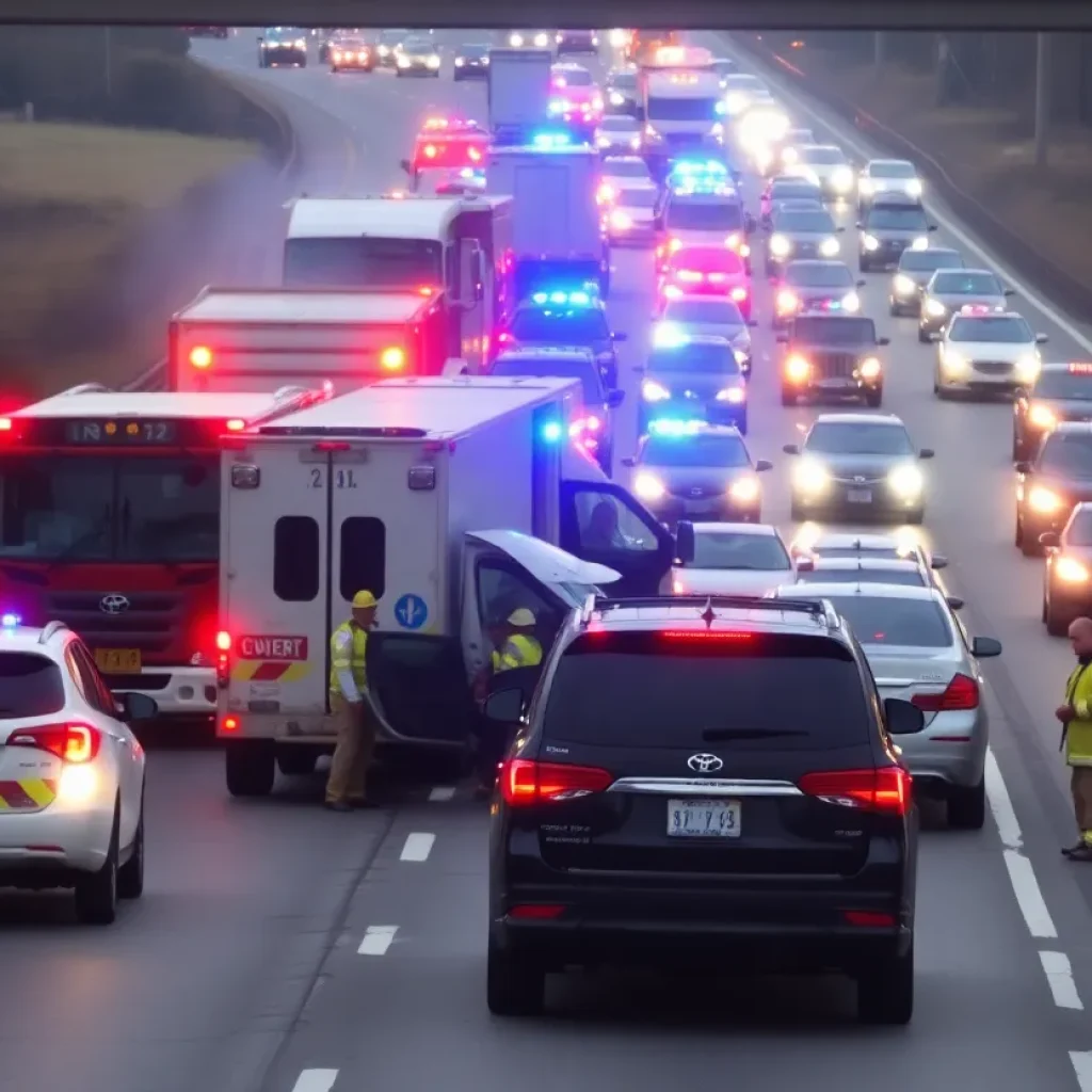 Emergency responders at the scene of a multi-vehicle crash on I-295 in Jacksonville, Florida.