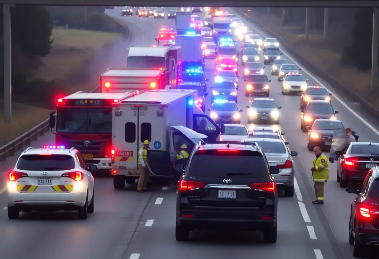 Emergency responders at the scene of a multi-vehicle crash on I-295 in Jacksonville, Florida.