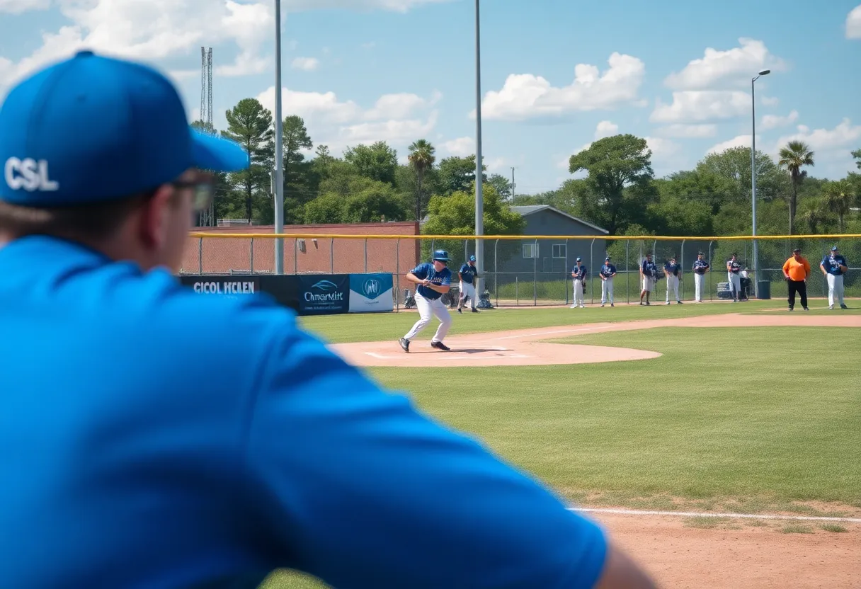 High school baseball players on the field in Jacksonville