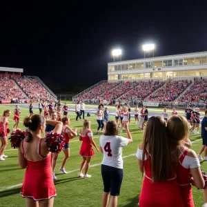 A bustling high school sports event in Jacksonville with athletes and cheering fans.