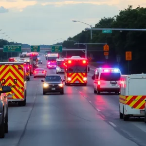 Accident scene on I-295 in Jacksonville with traffic and emergency services.