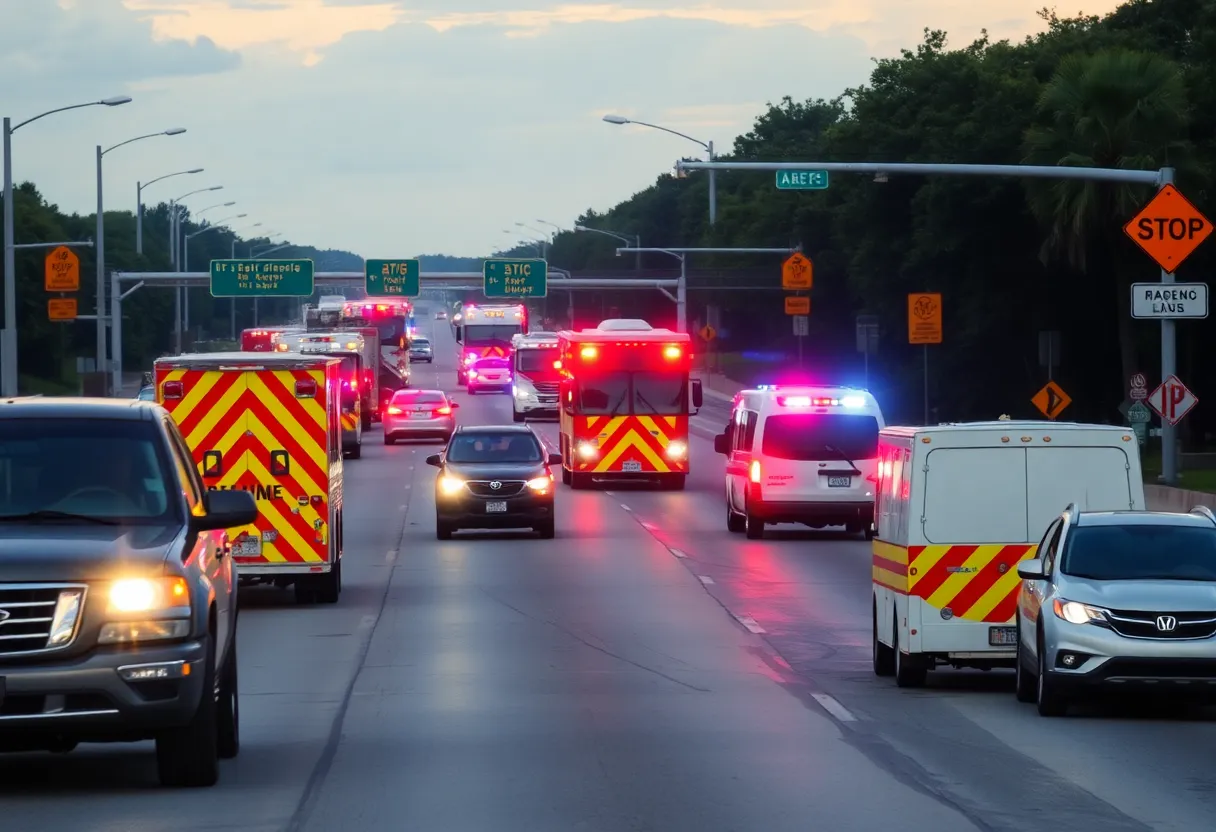 Accident scene on I-295 in Jacksonville with traffic and emergency services.