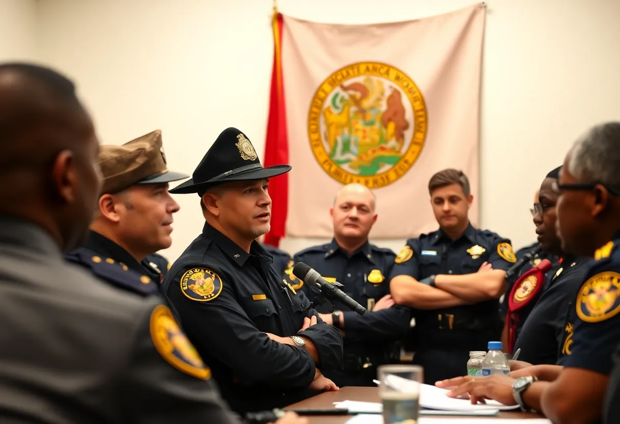 Law enforcement officers in discussion about immigration enforcement in Florida