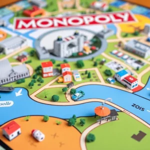 Custom Monopoly game board showcasing Jacksonville landmarks.