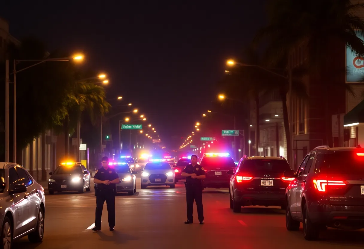 Police lights illuminating a Jacksonville street during nighttime investigations.
