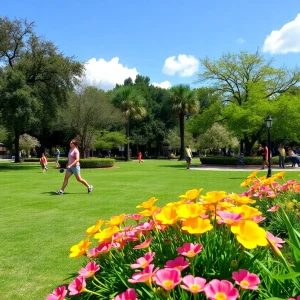 People enjoying a warm spring day in a Jacksonville park
