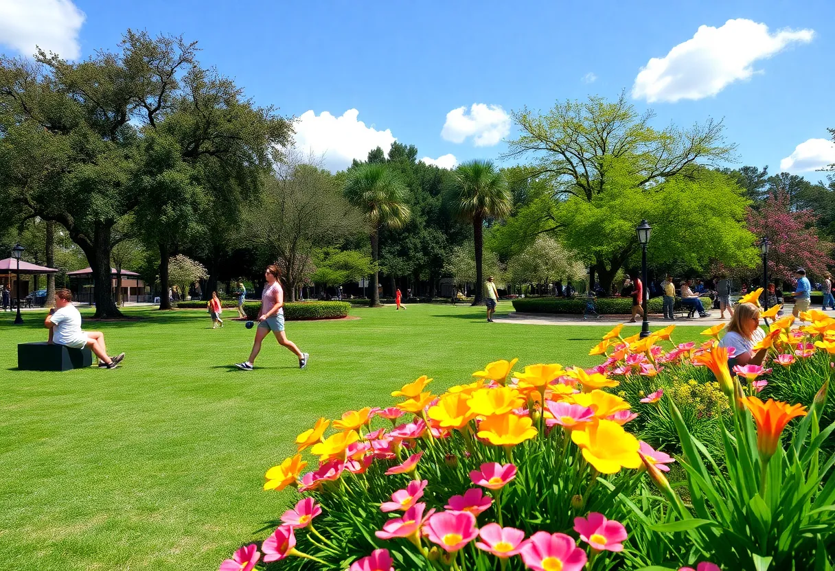 People enjoying a warm spring day in a Jacksonville park