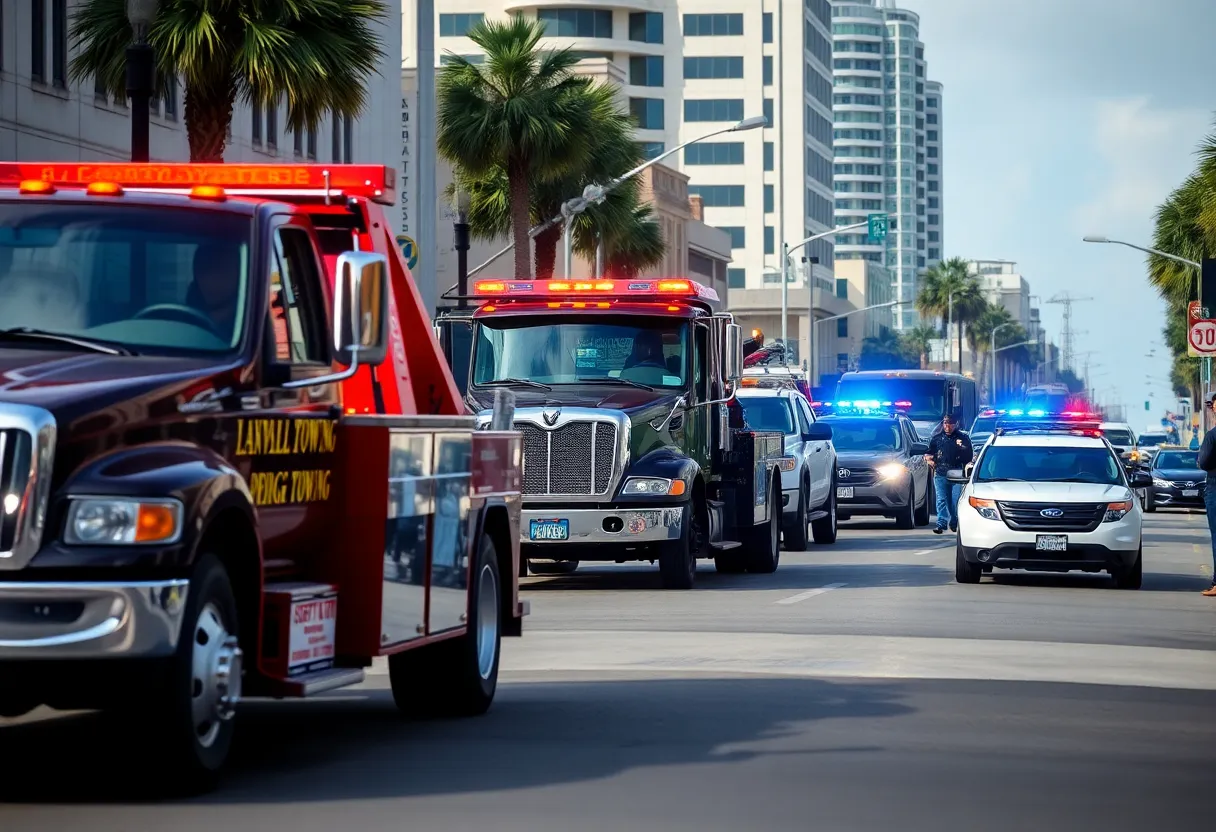 Towing trucks on a Jacksonville city street during an investigation