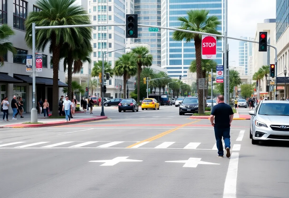 Jacksonville urban street scene with two-way traffic