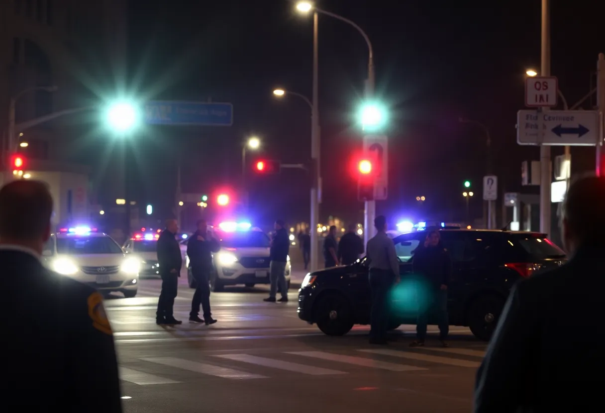 Police lights at a night traffic intersection in Jacksonville