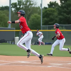 University baseball players competing in a game