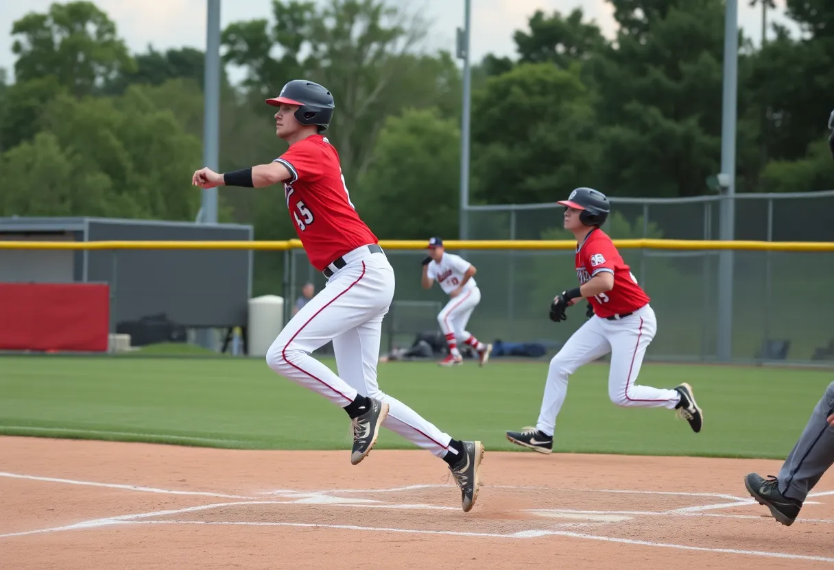 University baseball players competing in a game