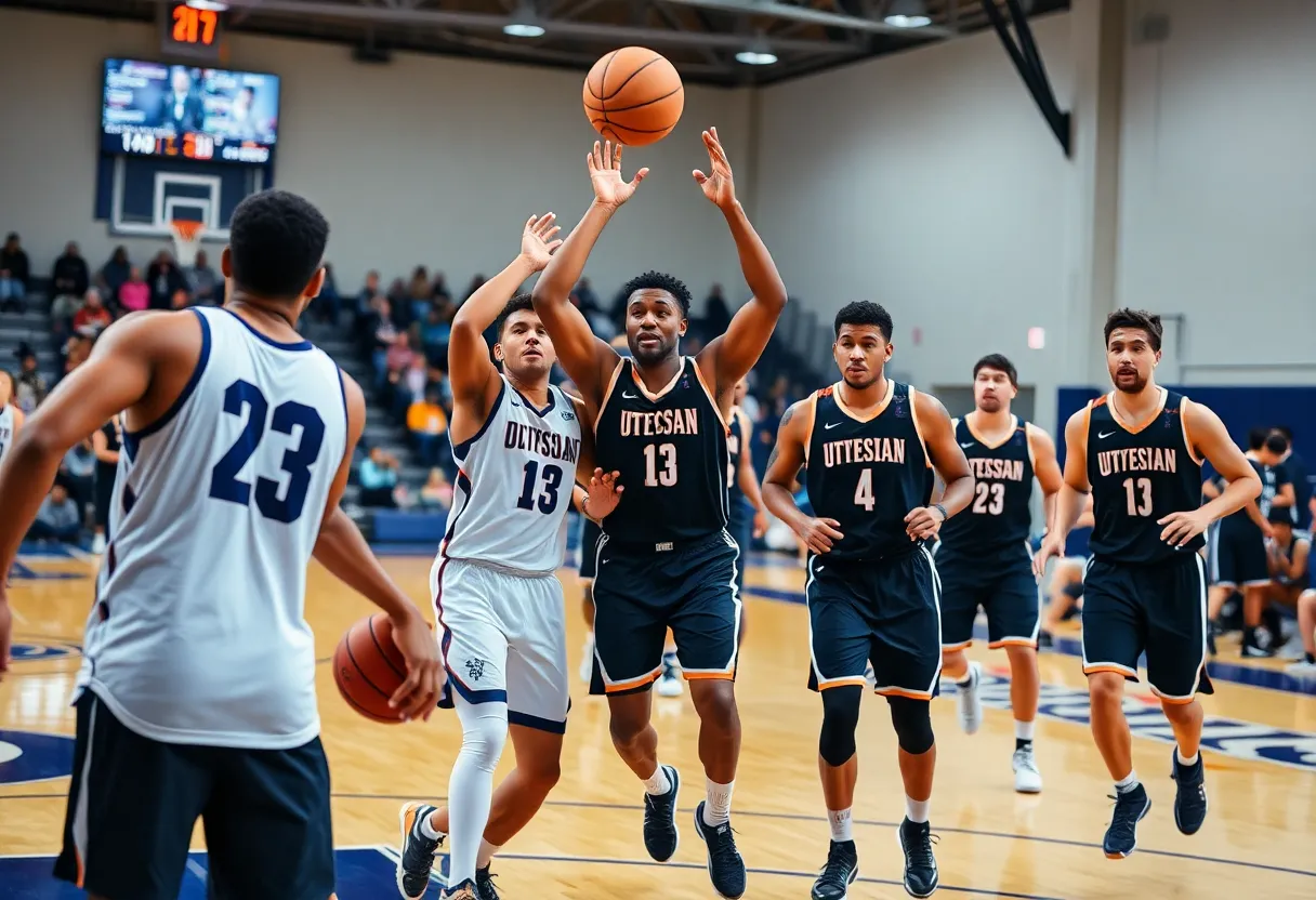 Jacksonville University basketball team playing on the court.