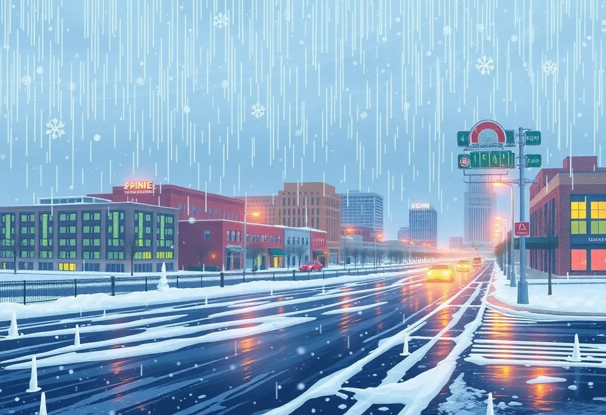 Snowy and icy landscape of Jacksonville during winter storm