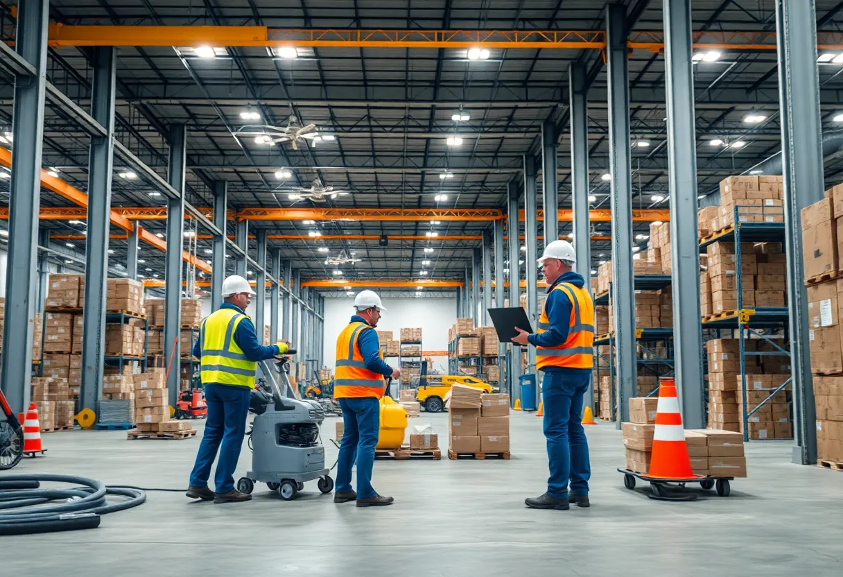 Workers renovating the JAX 2 fulfillment center in Jacksonville.