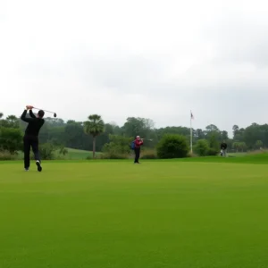 A panoramic view of Kingston Heath Golf Course with lush greens.