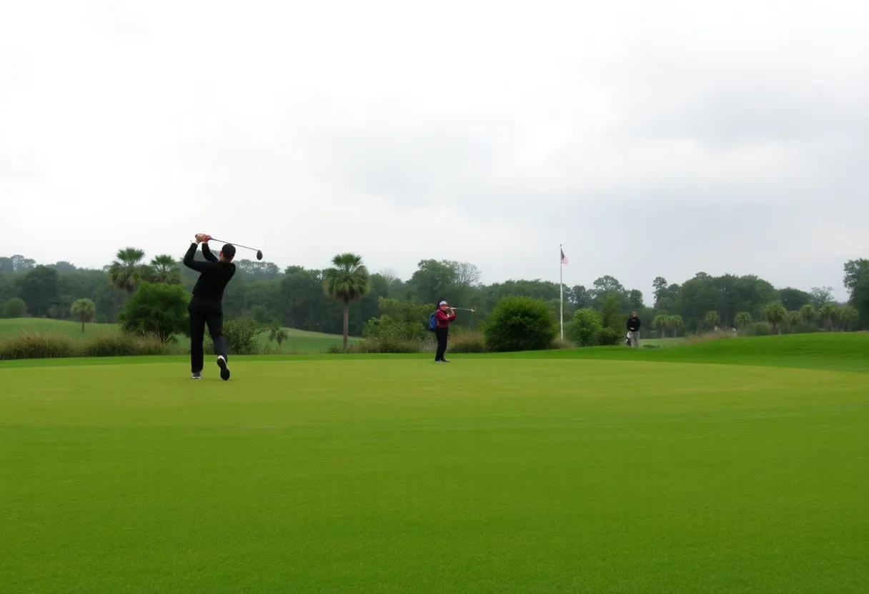 A panoramic view of Kingston Heath Golf Course with lush greens.