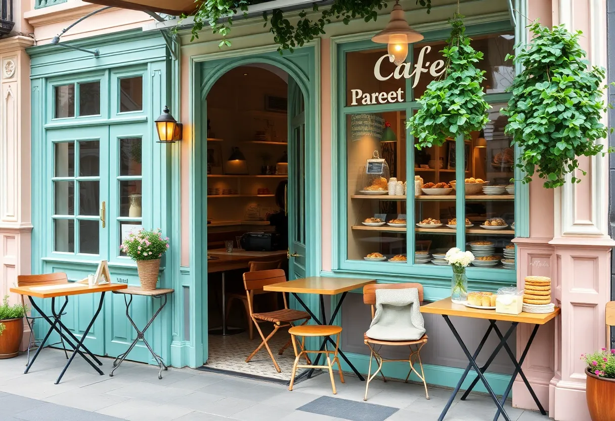 Exterior view of Le Petit Paris Café in Jacksonville with outdoor seating