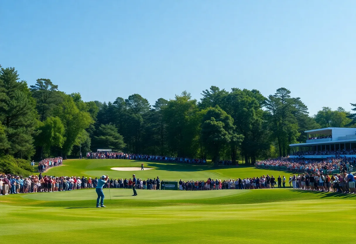Golfer celebrating win at scenic golf course