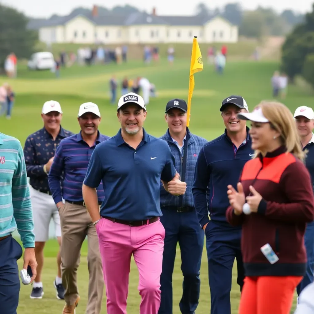 Exciting golf tournament with players and spectators