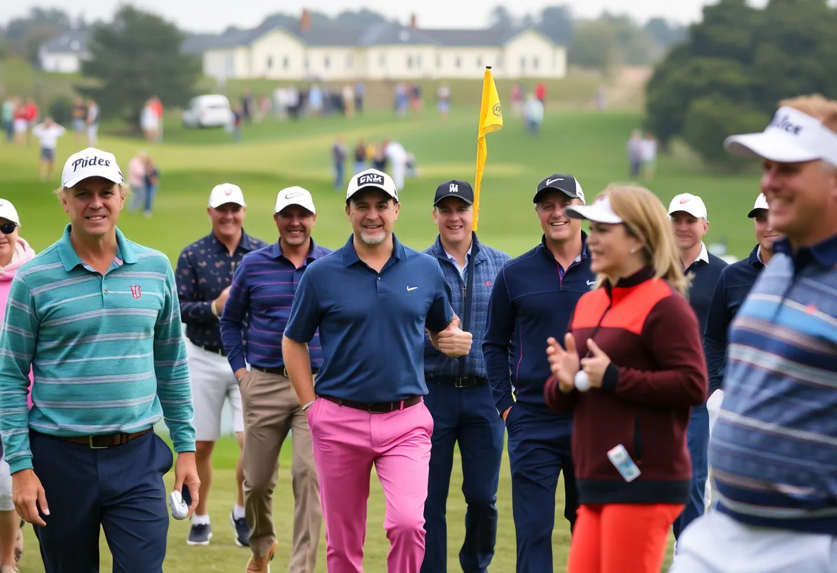 Exciting golf tournament with players and spectators