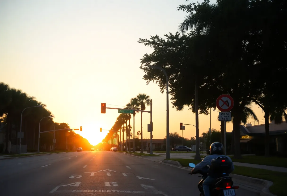 Empty street in Jacksonville, Florida highlighting safety concerns for motorcyclists.