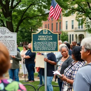 Image depicting a historical dedication ceremony in Orange Park for African American heritage.