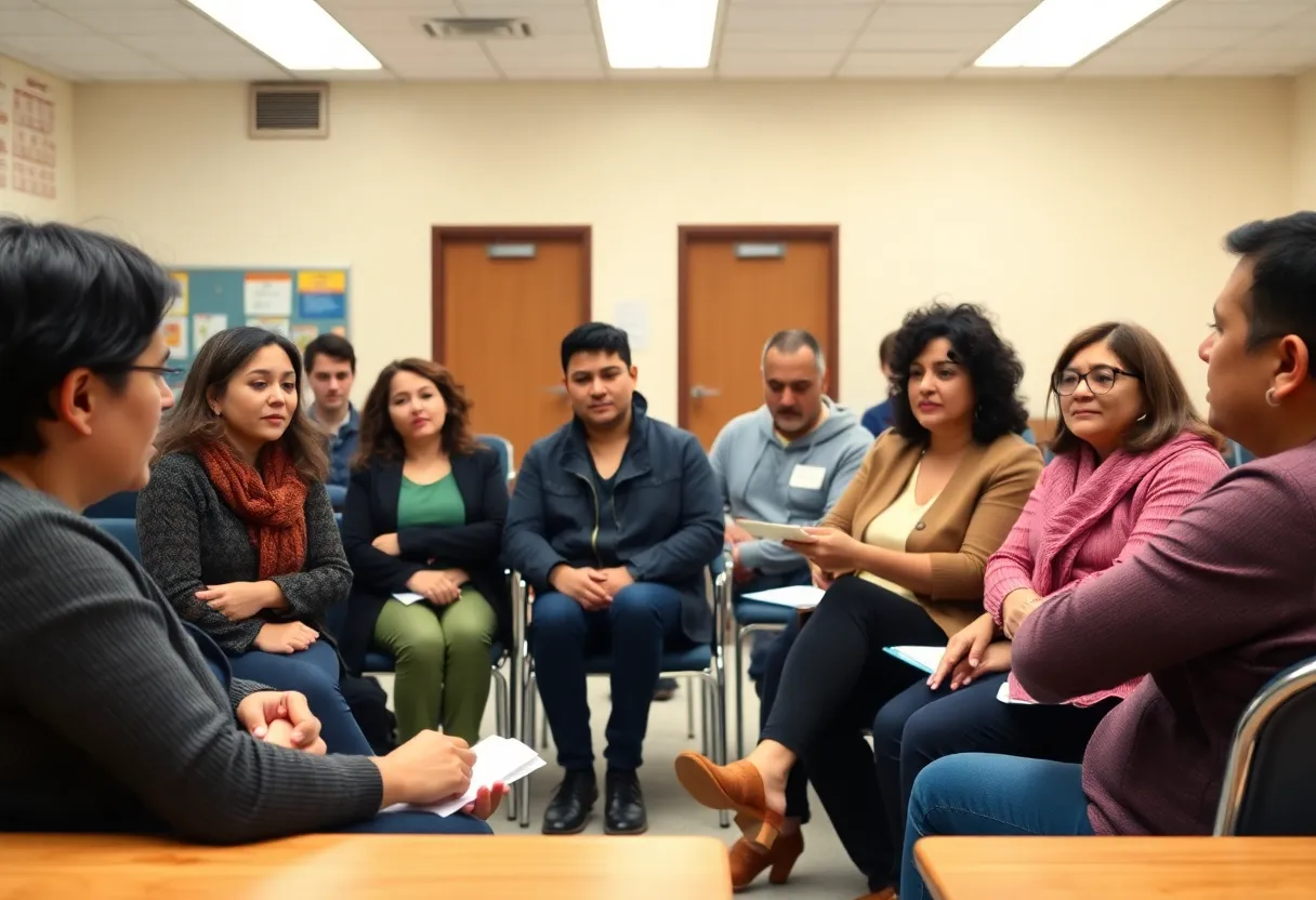 Group of concerned parents discussing school safety regarding ICE protocols