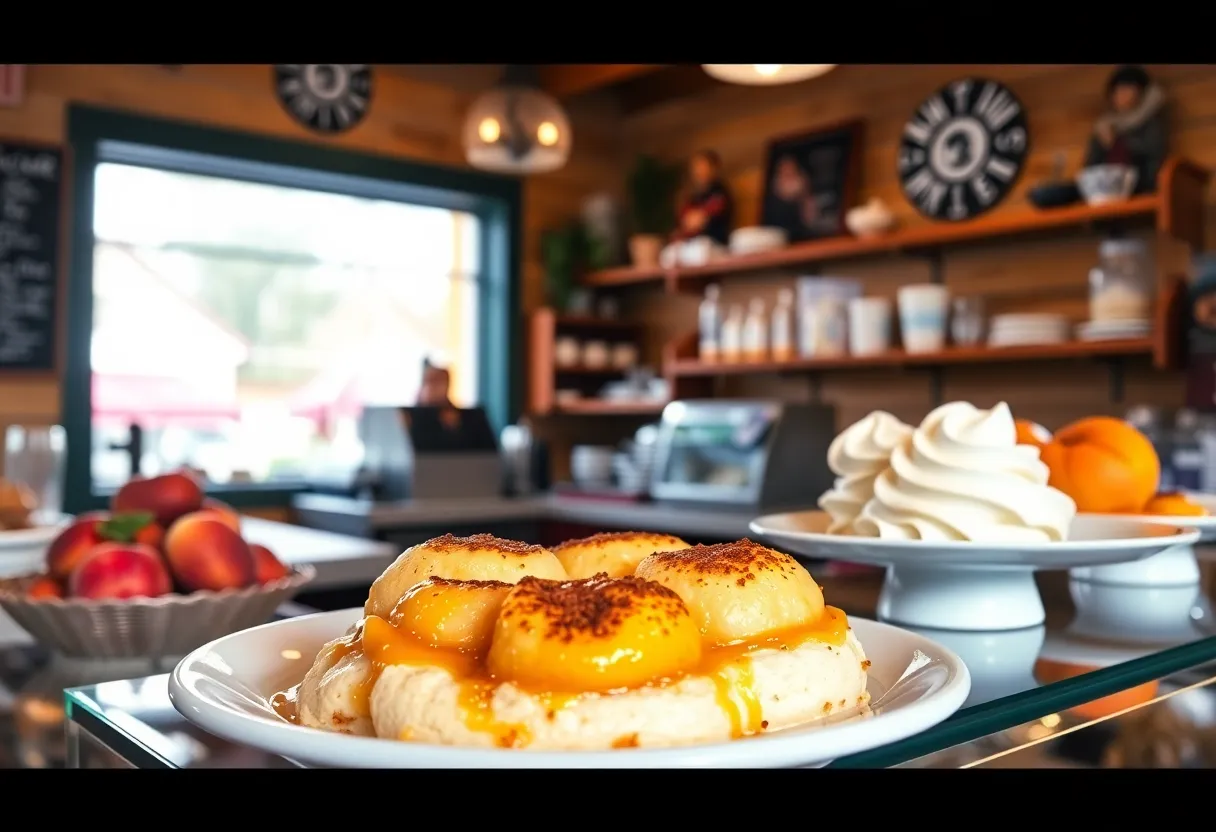 Display of delicious desserts at Peach Cobbler Factory
