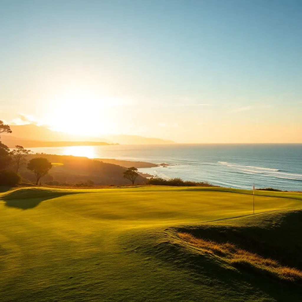 Golf course at Pebble Beach during sunset