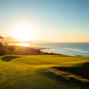 Golf course at Pebble Beach during sunset