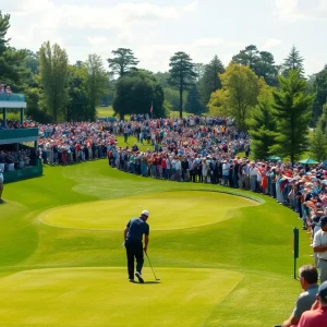 Crowd of golf fans enjoying the PGA Championship at Quail Hollow Golf Club